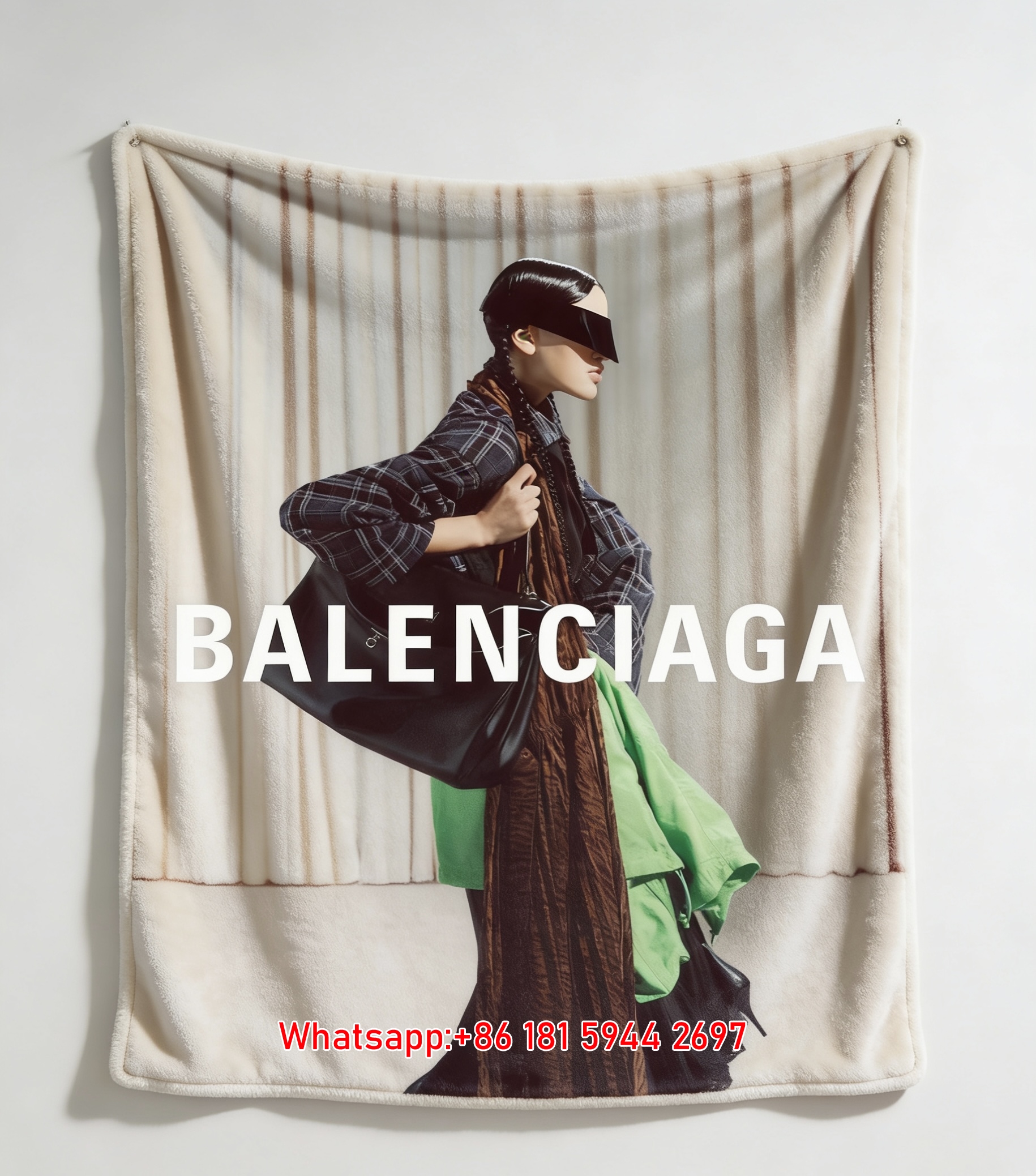 Balenciaga Plaid Look Flannel Throw Blanket for Wall Decor BA288